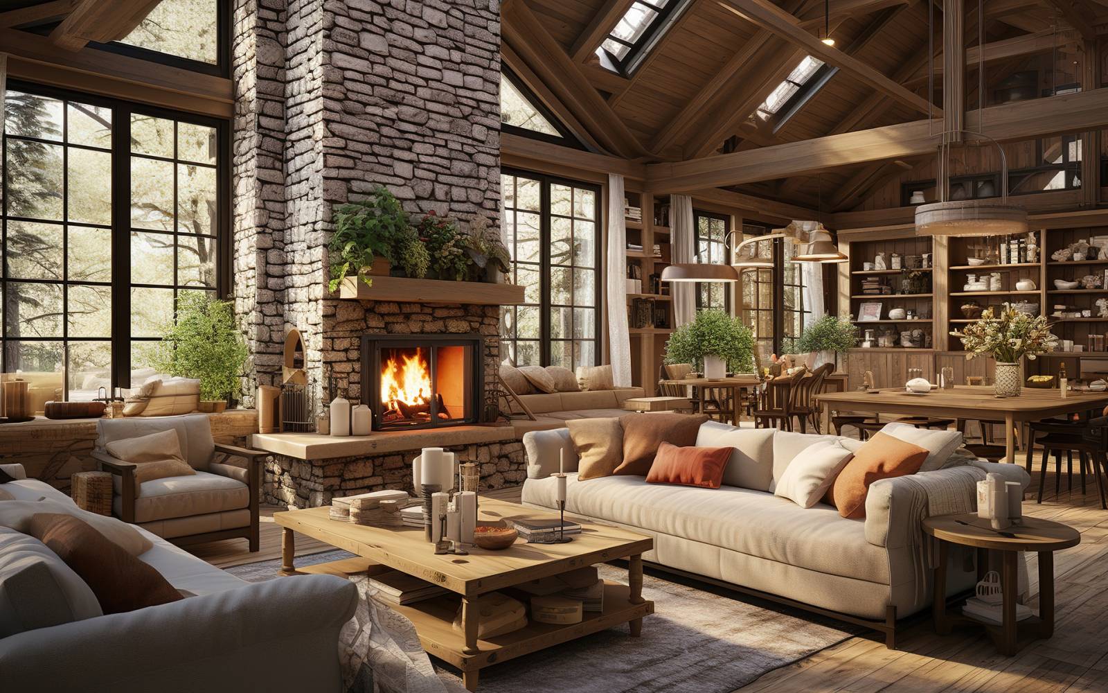 Cheminée à bois moderne en pierre 