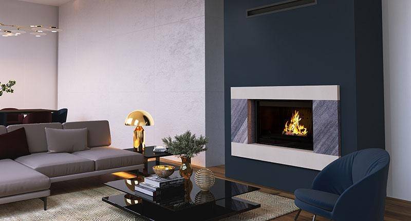 La cheminée avec cadre en marbre gris