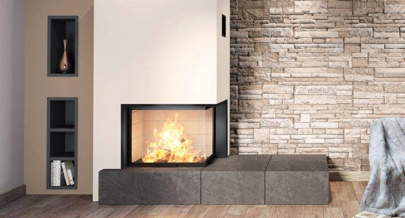 La cheminée avec socle effet ciré gris