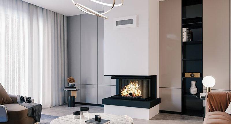 La cheminée avec tablette en granit noir poli